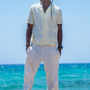 Ready to Dispatch - Mens Drawstring Trousers WITH POCKETS Available in Vanilla Cream Regular Length Size Medium - UPF 50+