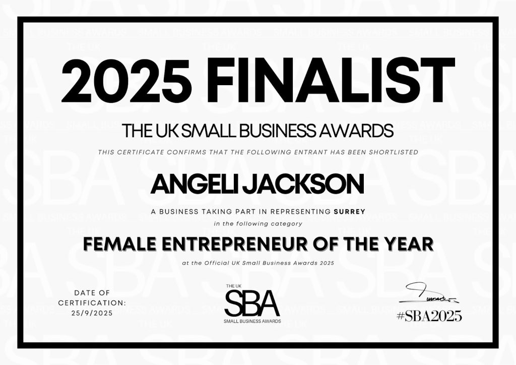 2025 Finalist as Female Entrepreneur of the Year at The UK Small Business Awards